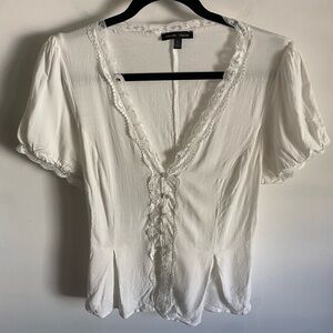 Feminine White Lace Trimmed Blouse